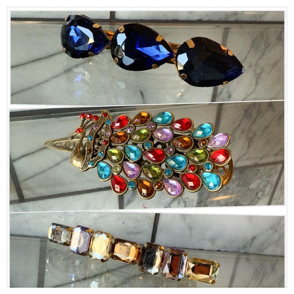 Elegant Hair Clip Set with Blue, Multicolor, and Gold Accents